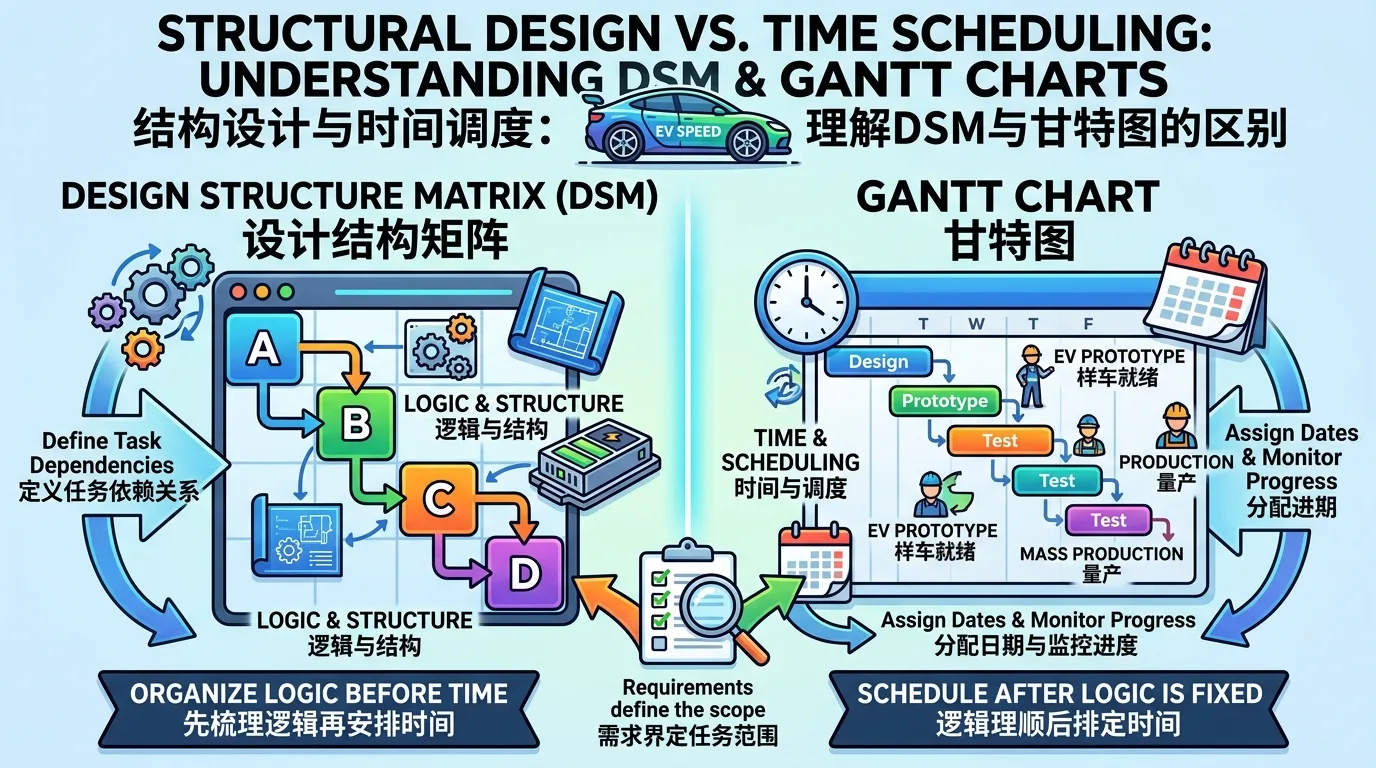 设计结构矩阵 DSM 与甘特图 Gantt Graph 的本质区别:结构设计 vs 时间调度 · C.CUI's Log