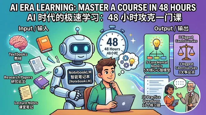 A scene of a student using AI tools to extract core knowledge structures and master a complex subject rapidly.