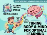 A conceptual illustration showing the brain in a state of flow, balanced with physical movement and rest, representing optimal learning.