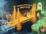 A stylized conceptual illustration of 'Hugging' (grounding knowledge in context) and 'Bridging' (connecting distant ideas) through a visual metaphor of a bridge connecting ancient scrolls to modern real-world scenarios.