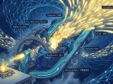 An abstract illustration showing a small input (a spark or gear) being amplified through a series of interlocking geometric structures (levers and gears) into a vast, glowing network, representing the power of business leverage.