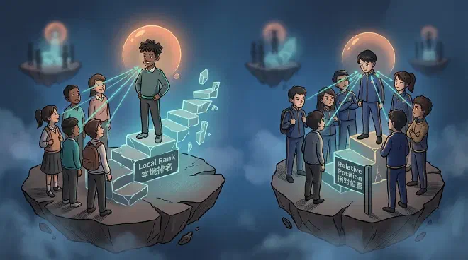 A local social ladder inside a small circle, emphasizing relative position rather than absolute height.