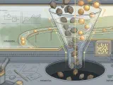 A modern artistic representation of the lemon market and procedural justice. Inside an inverted glass spiral funnel, dim, rusty components leak out from the bottom, while bright, warm golden components are filtered, sorted, and smoothly outputted along transparent tracks, rendered in premium neutral colors with a futuristic, clean structure.