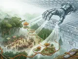 A conceptual image contrasting two scenes: one side shows a rigid, uniform landscape of identical trees planted in neat rows or a street with identical shop signs, symbolizing state-imposed legibility and standardization. The other side depicts a vibrant, complex, and diverse natural forest or a bustling, unique marketplace, representing the organic complexity and 'mētis' that systems often diminish. A subtle visual element, like a resilient vine or an adaptive animal, bridges or highlights the tension between systemic order and inherent wisdom.