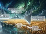 An intricate, high-tech interface or cosmic game backend, with glowing lines of code and data flowing, representing the "Earth Online" universe. A large, abstract guillotine blade is symbolically severing a chain between "IS" and "OUGHT" text, embodying Hume's guillotine. Below, a vast, star-strewn field extends towards a subtle, deep chasm or cliff edge, signifying the universe's inherent "hard constraints" and the absence of a visible leaderboard or explicit reward system.