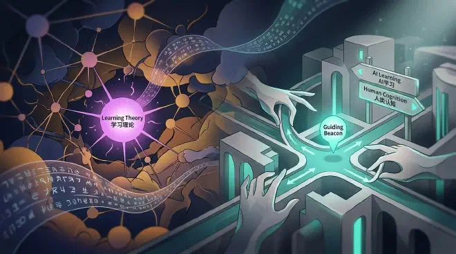 A visual metaphor depicting the evolution of ability, with a complex, expansive, and somewhat chaotic neural network on one side symbolizing raw potential and pre-training, gradually transforming or converging into a more structured, refined, and focused network on the other, representing stable, post-trained, and reliable performance, highlighting the journey from broad capability to precise skill.