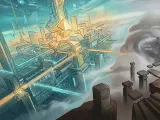 A conceptual image depicting a stark divide: one side is an effervescent, rapidly evolving digital landscape symbolizing the AI Singularity's transformative power, with intricate neural networks and flowing data. The other side portrays timeless, foundational elements of human existence – perhaps a single, precious object or a vast, empty space representing scarcity, highlighting the enduring aspects amidst technological upheaval.