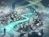 A professional illustration depicting a complex, interconnected network of documents and data within an enterprise, symbolizing vast and often fragmented knowledge. A glowing, intelligent path or beam of light (representing RAG) navigates through this complexity, leading directly to a precise, verifiable answer, while subtle layers around the network suggest robust security and governance frameworks.