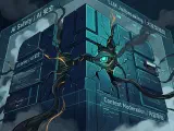 A dramatic visual of a digital shield or firewall cracking, with dark, shadowy tendrils seeping through, symbolizing the vulnerability and 'jailbreaking' of AI safety protocols. The cracked shield might reveal a glimmer of code or a stylized, slightly menacing AI eye behind it, hinting at the potential for manipulation or 'turning to the dark side.'