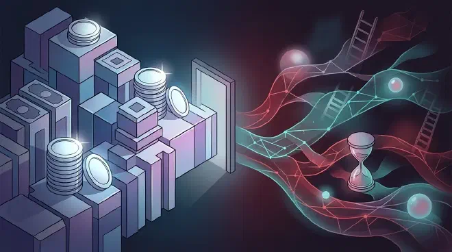 An illustration depicting the &lsquo;cost mismatch in marriage.&rsquo; On the left, a structured, quantifiable ledger represents men&rsquo;s upfront costs like property and wedding expenses, shown as solid, stacked blocks. On the right, a more flowing, temporal representation shows women&rsquo;s distributed, less quantifiable costs such as childbirth risks, career impact, and caregiving time, depicted with ethereal pathways and subtle symbols. The two ledgers appear distinct and difficult to reconcile, highlighting the incommensurable nature of these burdens.